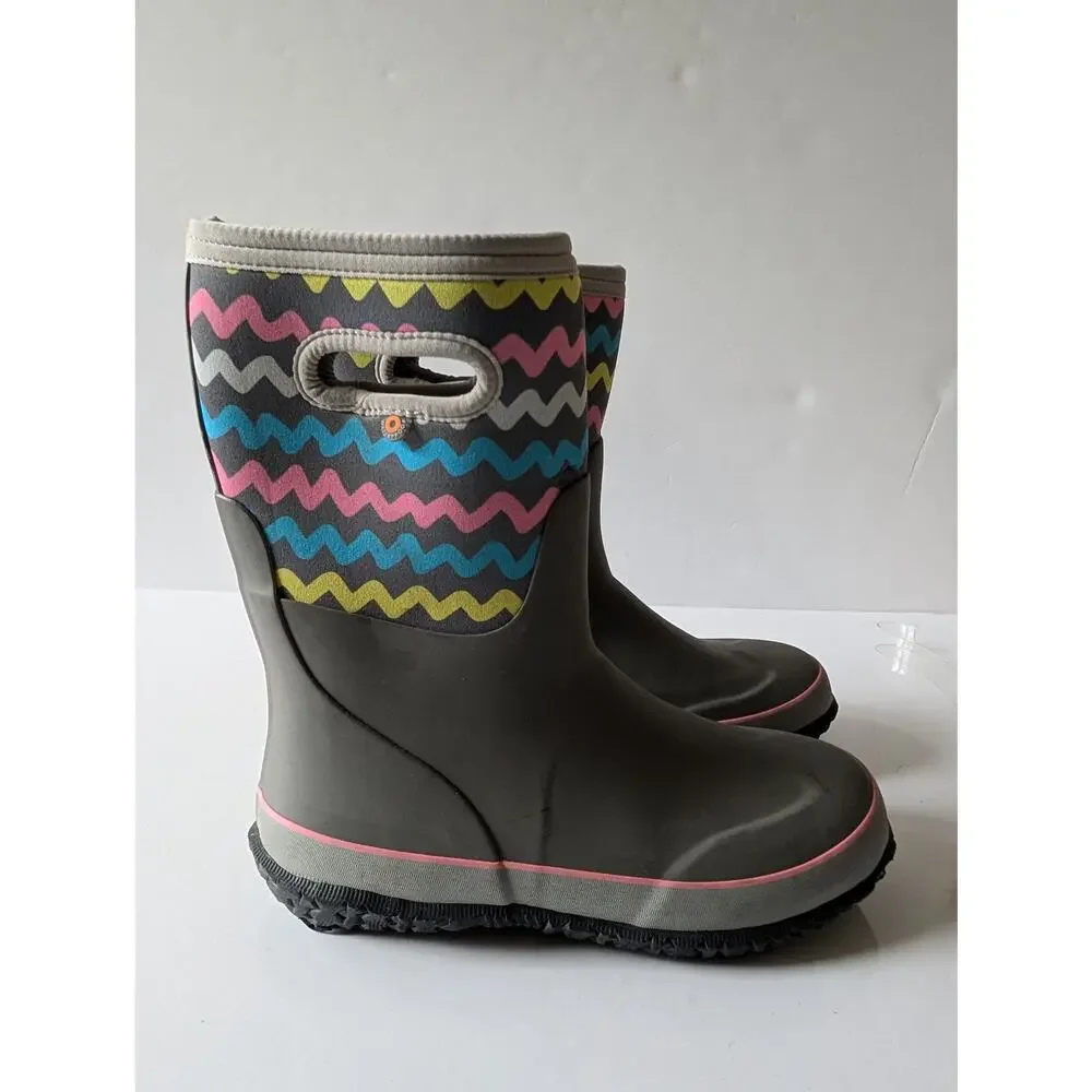 BOGS K Grasp Waterproof Rain Snow Boots Stripes‎ Gray Stripes Youth 6